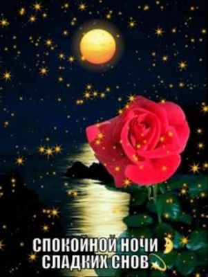 Открытка «Доброй ночи»: Спокойной ночи и сладких снов: красная роза под луной. Тэги: Спокойной ночи, Спокойной ночи…