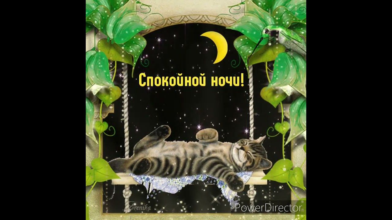 Открытка «Доброй ночи»: Спокойной ночи: милый кот на качелях под луной. Тэги: Спокойной ночи, Спокойной ночи, красивые…