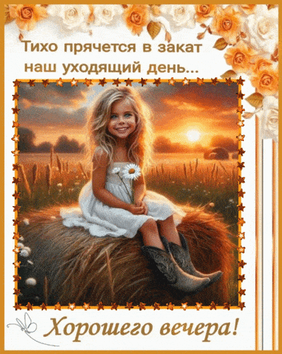 Открытка «Добрый вечер красивые»: Добрый вечер: «Закат в поле» с пожеланием. Тэги: Добрый вечер женщине, Доброго летн…
