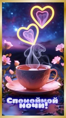Открытка «Доброй ночи»: Спокойной ночи: Романтическая чашка чая под небом. Тэги: Спокойной ночи, Спокойной ночи…