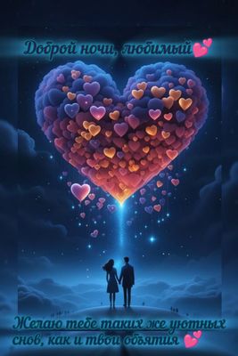 Открытка «Доброй ночи»: Доброй ночи, любимый: открытка с сердцем и парой. Тэги: Спокойной ночи, любимый мужчина…