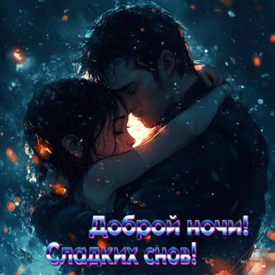 Открытка «Доброй ночи»: Доброй ночи: Романтичное объятие и сладкие сны. Тэги: Спокойной ночи, любимая женщина, любимы…