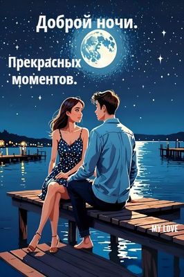 Открытка «Доброй ночи»: Доброй ночи: прекрасных моментов под луной. Тэги: причал