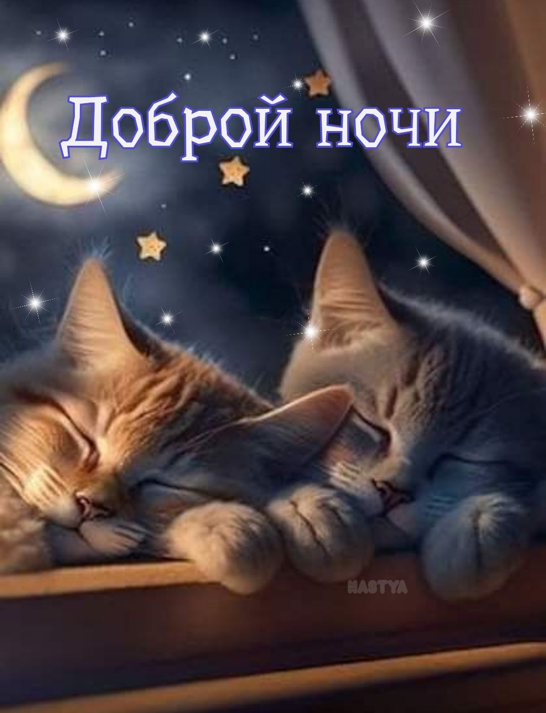 Открытка «Доброй ночи»: Спокойной ночи: открытка с милыми спящими котятами. Тэги: Спокойной ночи, Спокойной ночи…