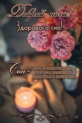 Открытка «Доброй ночи»: Доброй ночи и здорового сна: открытка с цветами и свечой. Тэги: философский