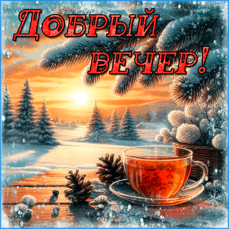 Открытка «Добрый зимний вечер»: Добрый вечер! Красивая открытка с зимним закатом. Тэги: Добыий вечер, гифки, Доброго…