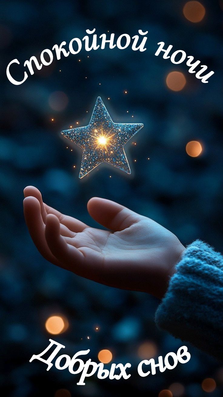 Открытка «Доброй ночи»: Красивая открытка «Спокойной ночи» со звездой. Тэги: Спокойной ночи, Спокойной ночи, с пожела…