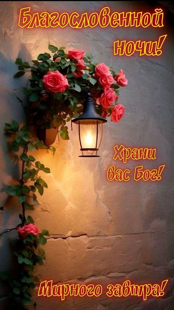 Открытка «Доброй ночи»: Доброй ночи: красивые розы и фонарь. Тэги: Спокойной ночи, христианский, Спокойной ночи…