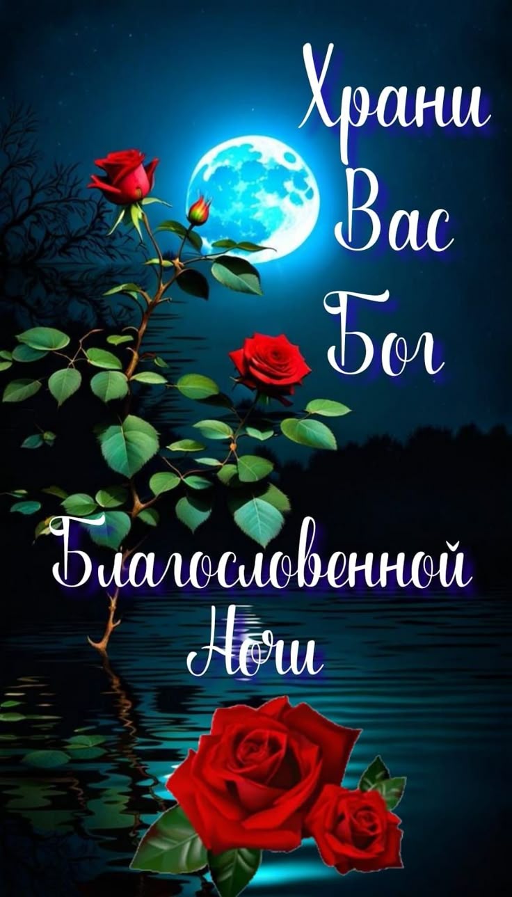 Открытка «Доброй ночи»: Доброй ночи: пожелание «Благословенной ночи» с розами. Тэги: Спокойной ночи, христианский…