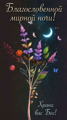 Открытка «Доброй ночи»: Доброй ночи: Христианское пожелание с цветами и луной. Тэги: Спокойной ночи, христианский…