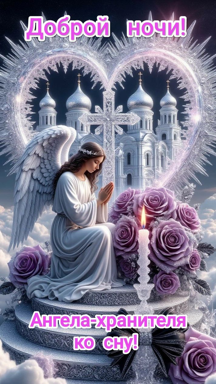 Открытка «Доброй ночи»: Доброй ночи: Ангел-хранитель и православный храм. Тэги: Спокойной ночи, христианский, храните…