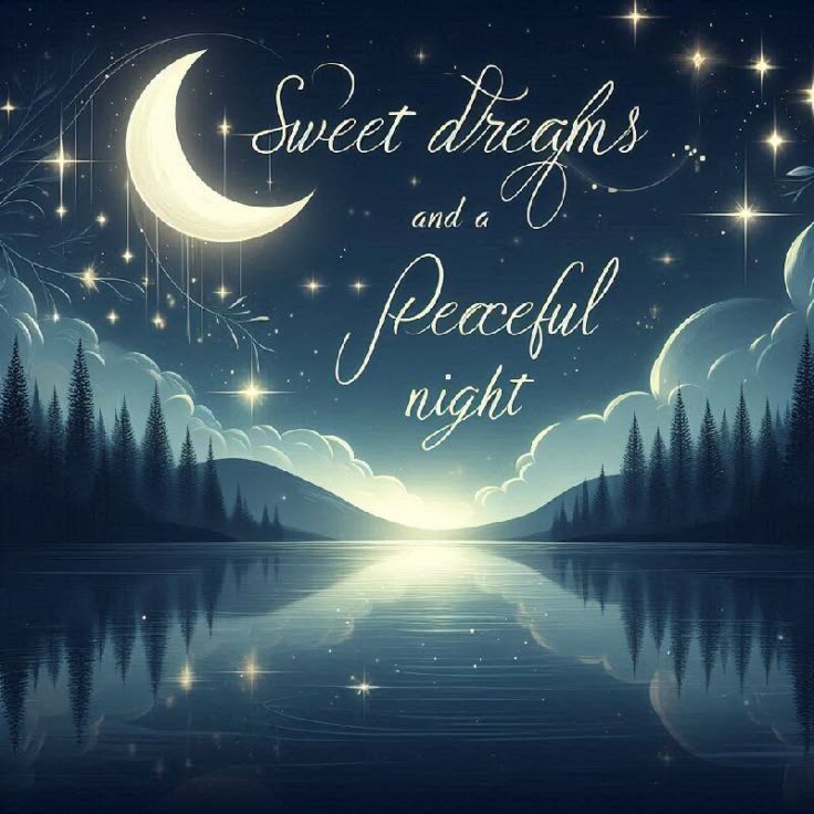 Открытка «Доброй ночи»: Спокойной ночи: магический пейзаж и пожелание снов. Тэги: Спокойной ночи, природный, Спокойно…
