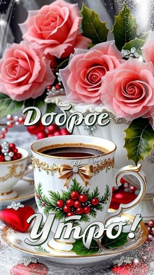 Открытка «С добрым утром»: С добрым утром: изысканный завтрак с розами. Тэги: С добрым утром, женщине, С добрым…