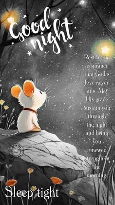 Открытка «Доброй ночи»: Доброй ночи: Милый мышонок и благословение. Тэги: Спокойной ночи, ночной, христианский…