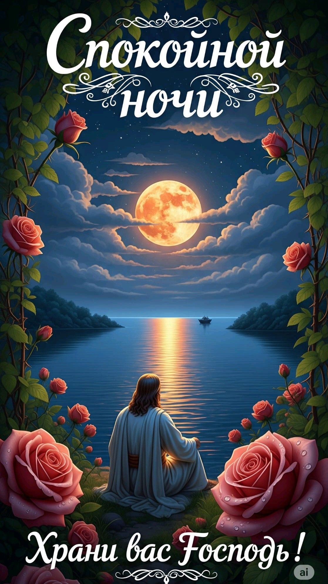 Открытка «Доброй ночи»: Спокойной ночи и Храни вас Господь. Тэги: Спокойной ночи, христианский, Спокойной ночи…