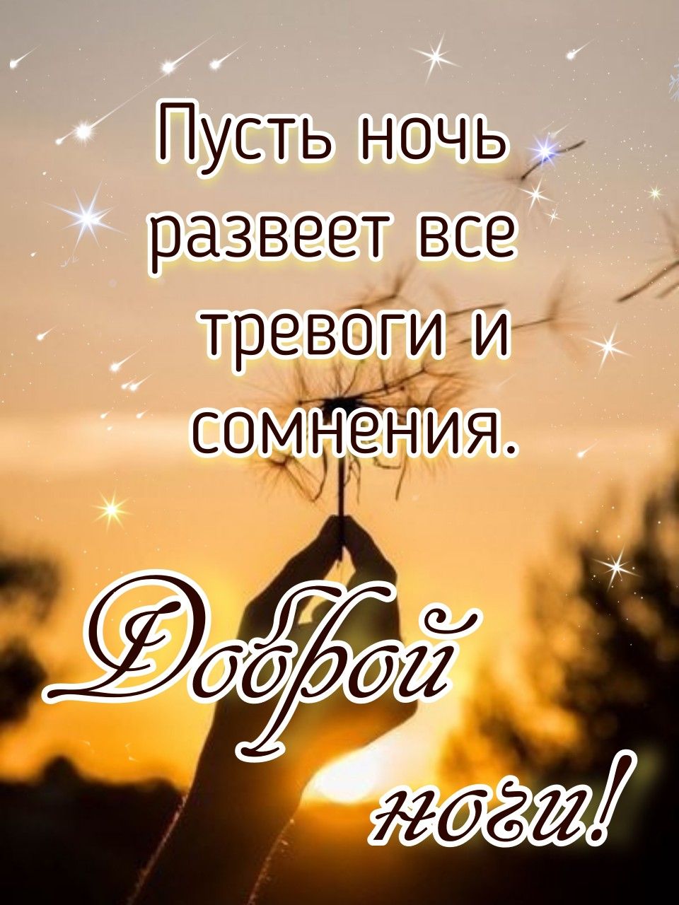 Открытка «Доброй ночи»: Спокойной и доброй ночи: открытка с одуванчиком. Тэги: пожелание, теплый, прекрасный, нежный…