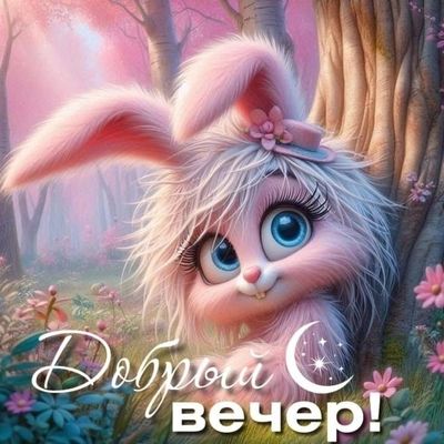 Открытка «Пожелание»: Добрый вечер: милый зайка и пожелание настроения. Тэги: настроение, радость, прикольный, забавн…