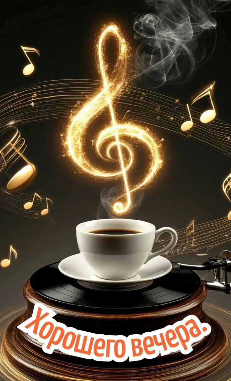 Открытка «Виниловый проигрыватель»: Добрый вечер и хорошего настроения с музыкой. Тэги: Добрый вечер и пожелания…
