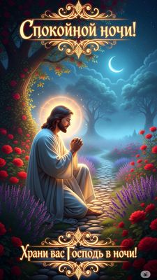 Открытка «Доброй ночи»: Спокойной ночи: Храни вас Господь в ночи. Тэги: Спокойной ночи, ночной, христианский, иисус…