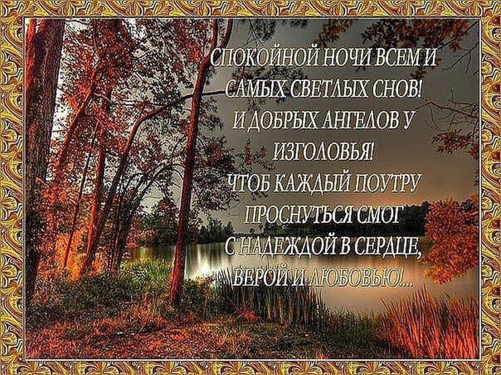 Открытка «Доброй ночи»: Спокойной ночи: душевное пожелание и лесной пейзаж.