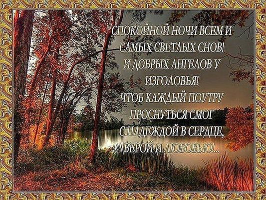 Открытка «Доброй ночи»: Спокойной ночи: душевное пожелание и лесной пейзаж.