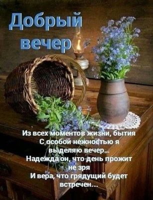 Открытка «Добрый вечер и пожелания»: Добрый вечер: уютная открытка с цветами и стихами. Тэги: Доброго летнего вечера…