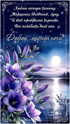 Открытка «Доброй ночи»: Доброй ночи: «Звездное небо и нежные цветы». Тэги: мирный
