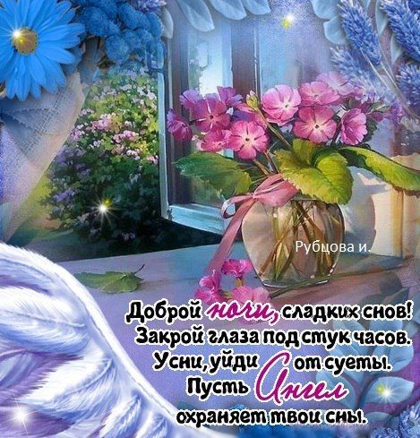 Открытка «Доброй ночи»: Доброй ночи: красивые пожелания и цветы в окне. Тэги: Спокойной ночи, Спокойной ночи, красивые…