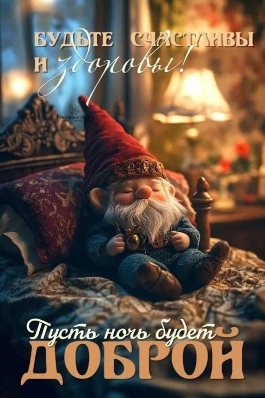 Открытка «Доброй ночи»: Спокойной ночи: Доброе пожелание со сказочным гномом. Тэги: Спокойной ночи, Спокойной ночи…