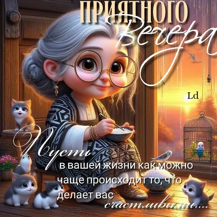 Открытка «Добрый вечер и пожелания»: Добрый вечер: мудрое пожелание счастья и милые котята. Тэги: Добрый вечер женщине…