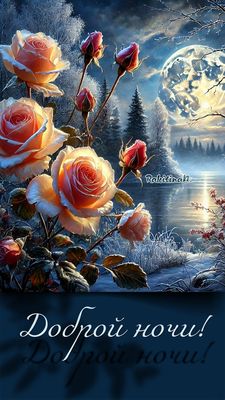 Открытка «Доброй ночи»: Доброй ночи: красивые розы под светом луны.
