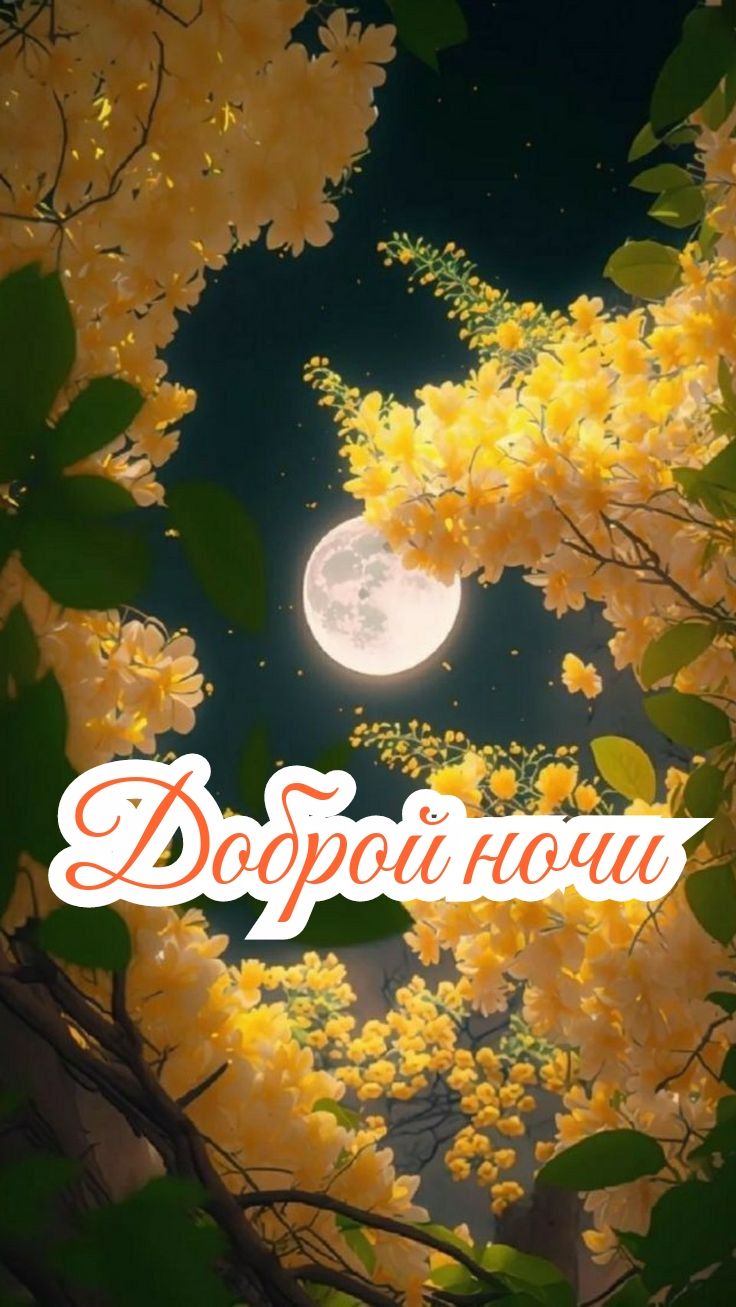 Открытка «Доброй ночи»: Доброй ночи: «Луна в золотых цветах». Тэги: Спокойной ночи, Спокойной ночи, красивые, Спокойн…