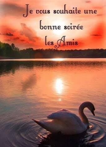 Открытка «Пожелание»: Добрый вечер: «Закат с лебедем» для хорошего настроения. Тэги: настроение, надпись, хороший…