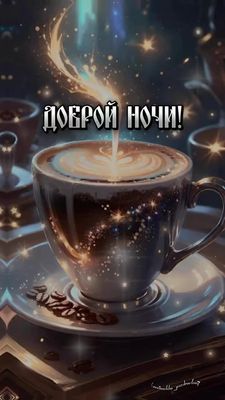 Открытка «Доброй ночи»: Доброй ночи: Волшебная чашка кофе со звездами. Тэги: Спокойной ночи, пожелание, кофе, сказочн…