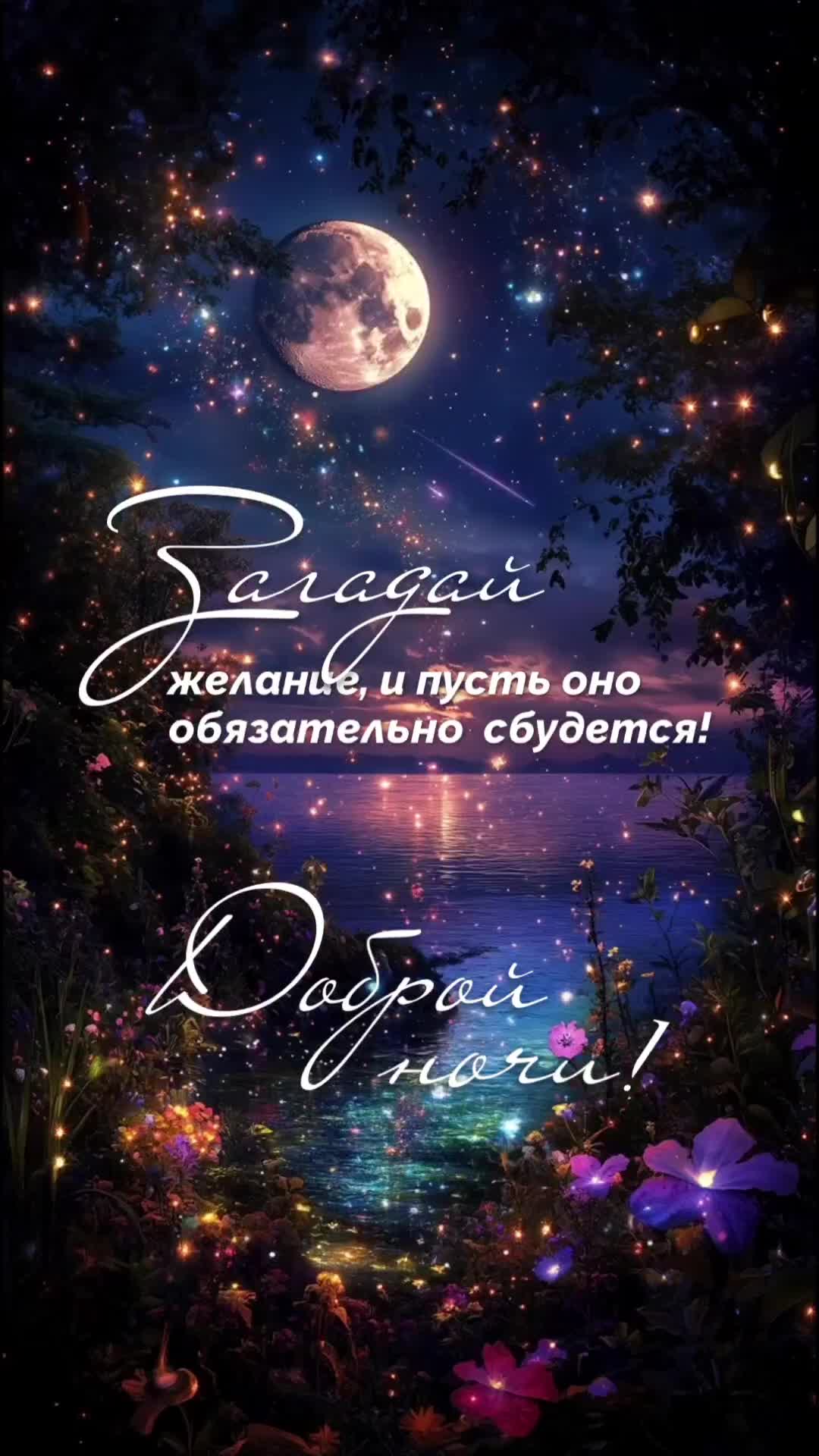 Открытка «Доброй ночи»: Доброй ночи: «Звездное небо и загаданное желание». Тэги: Спокойной ночи, Спокойной ночи…