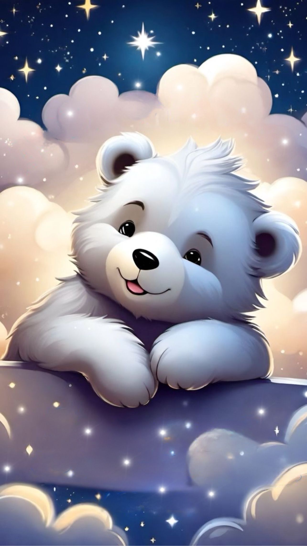 Открытка «Доброй ночи»: Спокойной ночи: «Милый мишка на облаке». Тэги: Спокойной ночи, Спокойной ночи, с пожеланиями…