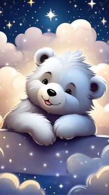 Открытка «Доброй ночи»: Спокойной ночи: «Милый мишка на облаке». Тэги: Спокойной ночи, Спокойной ночи, с пожеланиями…