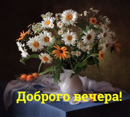 Открытка «Добрый вечер и пожелания»: Добрый вечер: «Букет ромашек и абрикосы». Тэги: Добрый вечер красивые, Добрый ве…