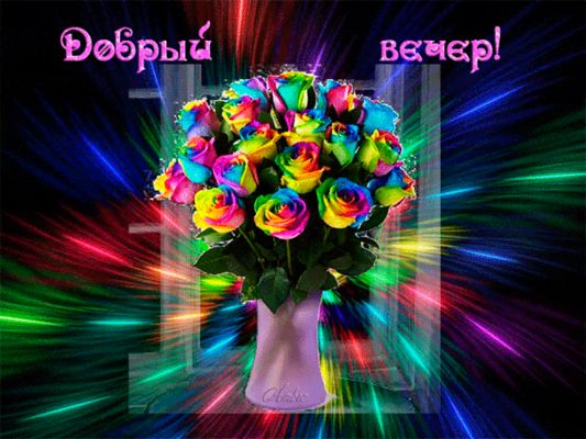 Открытка «Отличный»: Добрый вечер: Красочные розы для отличного настроения. Тэги: настроение, женщина, хороший, яркий…