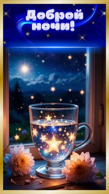 Открытка «Доброй ночи»: Доброй ночи: «Звездная чашка» у окна. Тэги: Спокойной ночи, Спокойной ночи, красивые, Спокойн…