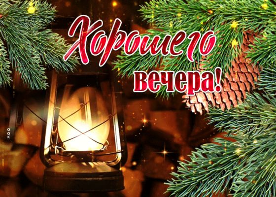 Открытка «Добрый вечер и пожелания»: Добрый вечер: зимняя открытка с фонариком и хвоей. Тэги: Добрый зимний вечер…