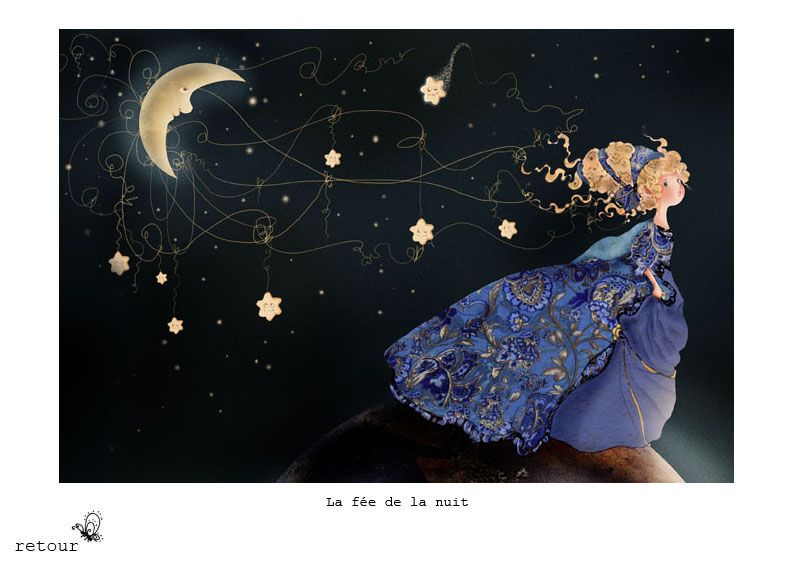 Открытка «Доброй ночи»: Доброй ночи: Волшебная фея и сказочные звезды. Тэги: Спокойной ночи, Спокойной ночи, с пожела…