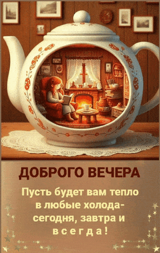 Открытка «Добрый вечер и пожелания»: Добрый вечер: Теплое пожелание в уютном чайнике. Тэги: Доброго вечера и хорошего…