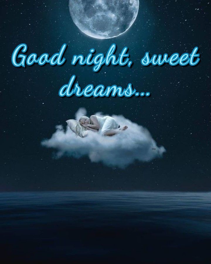 Открытка «Доброй ночи»: Спокойной ночи: открытка «Сон на облаке». Тэги: Спокойной ночи, Спокойной ночи, с пожеланиями…