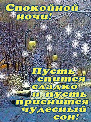 Открытка «Доброй ночи»: Доброй ночи: чудесный сон в зимнем парке. Тэги: Спокойной ночи, Спокойной ночи, красивые…