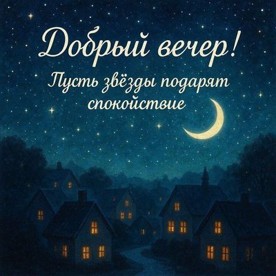 Открытка «Пожелание»: Добрый вечер! Пусть звезды подарят спокойствие. Тэги: настроение, надпись, сказочный, хороший…
