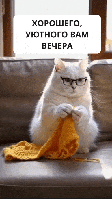 Открытка «Пожелание»: Добрый вечер: Уютное пожелание с мудрым котом. Тэги: отличный, радость, позитивный, смешной…