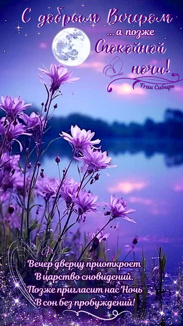 Открытка «Спокойной ночи»: Добрый вечер и спокойной ночи: фиолетовый пейзаж. Тэги: Добрый вечер и пожелания, Добрый в…