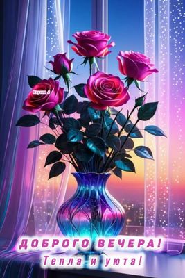 Открытка «Добрый вечер и пожелания»: Добрый вечер! Красивые розы для теплого настроения. Тэги: Добрый вечер красивые…