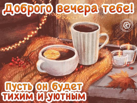 Открытка «Пожелание»: Добрый вечер: «Тихий и уютный момент с чаем». Тэги: настроение, чай, уют, осень, хороший, теплый…